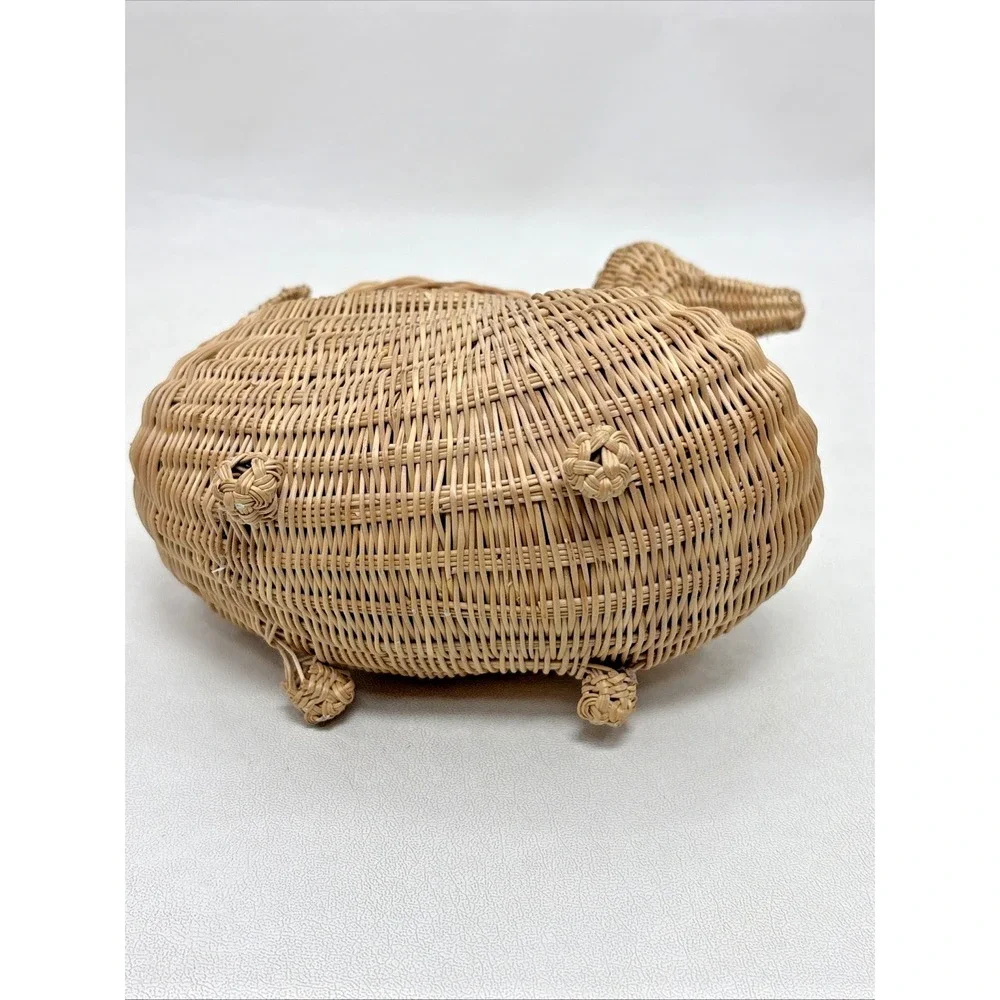 Vintage Wicker Woven Duck Basket with 6 Coasters 70s Cottagecore Country Bird